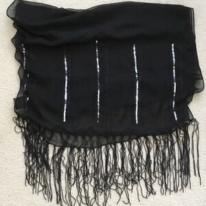 Black Sheer Fringe Sequin Shawl Scarf